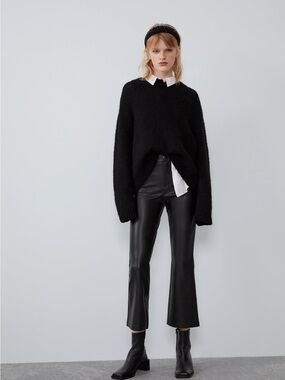 Zara faux leather cropped flare pants size small